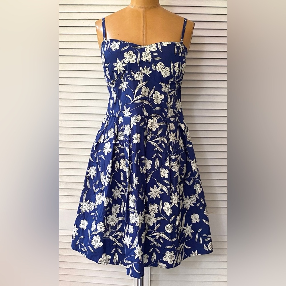 Say What Womens Dress Juniors XL Blue White Floral Sweetheart A-line Summer